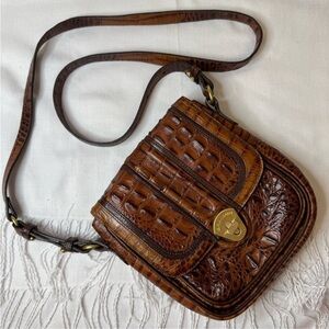 Brahmin Cognac Croc-Embossed Leather Crossbody